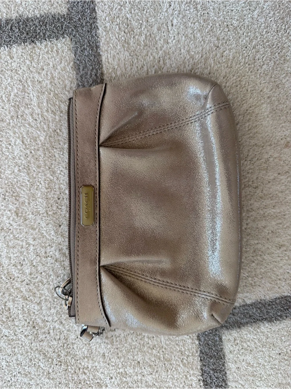 Coach Metallic Taupe Leather Wristlet y2k Coach